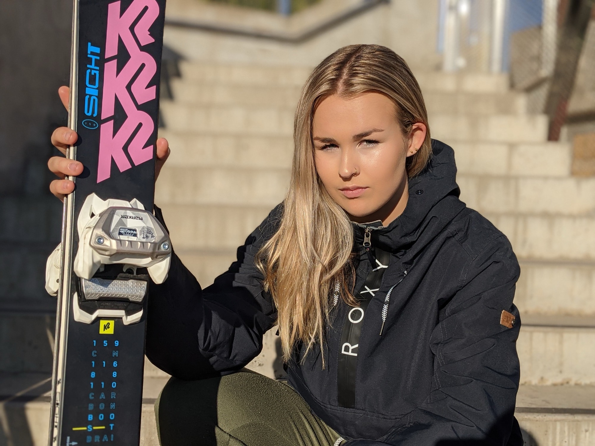 Miff Rennie with her skis